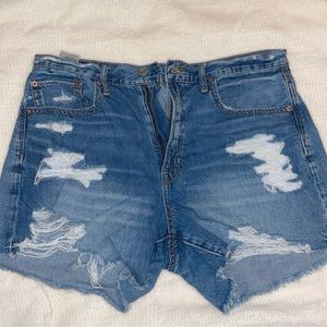American Eagle, jean shorts, ripped, size 6, medium wash